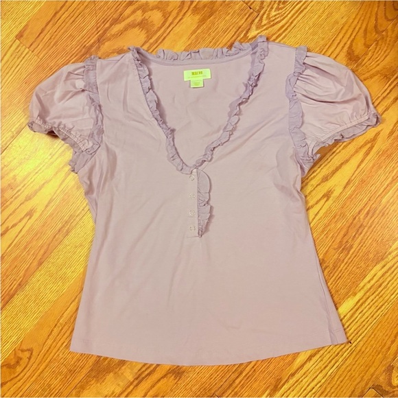 Anthropologie Mauve Lilac Ruffle Accent Blouse Size Large - Picture 3 of 10